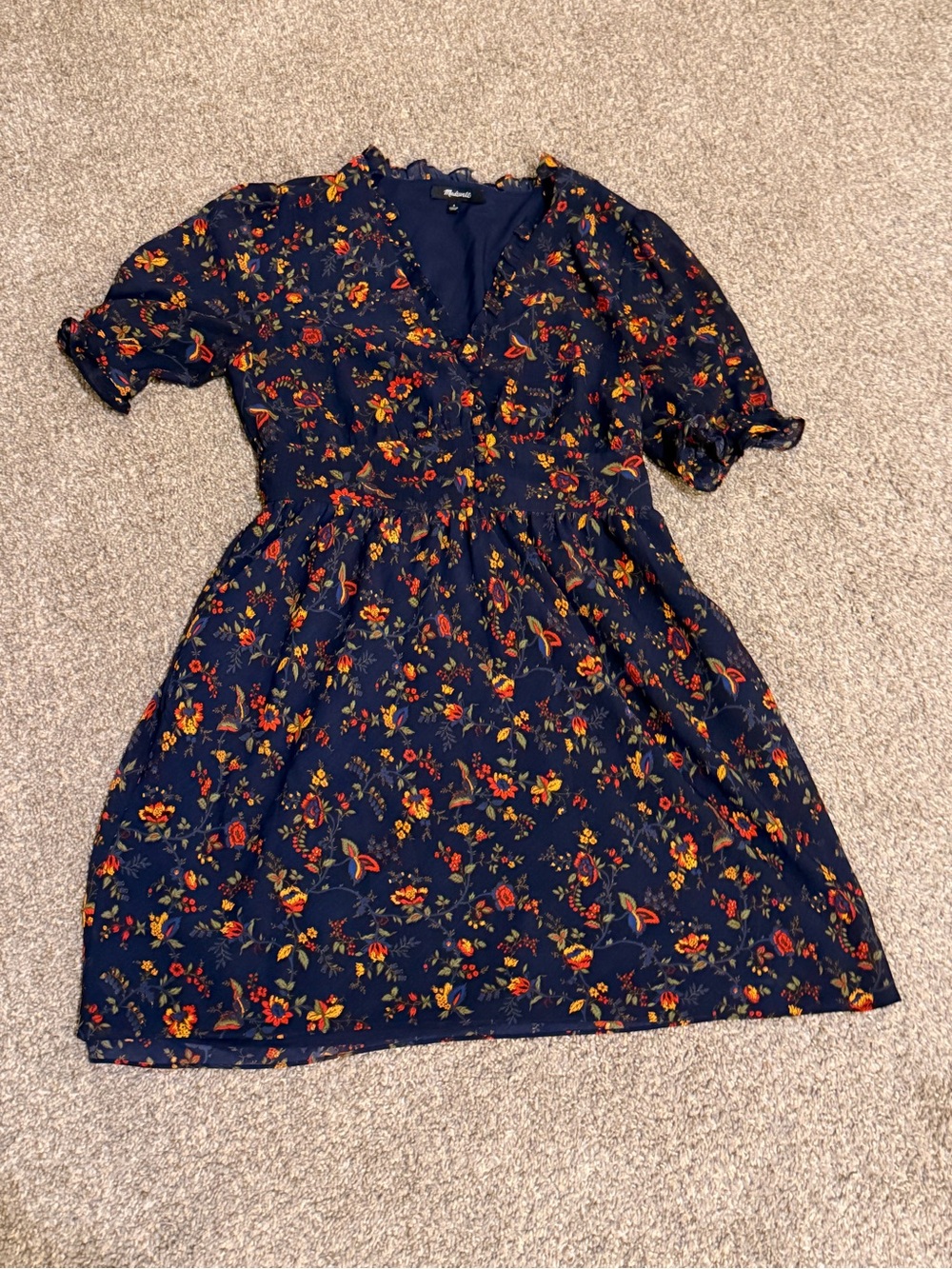 Madewell Navy Floral Ruffle Mini Dress Size 6